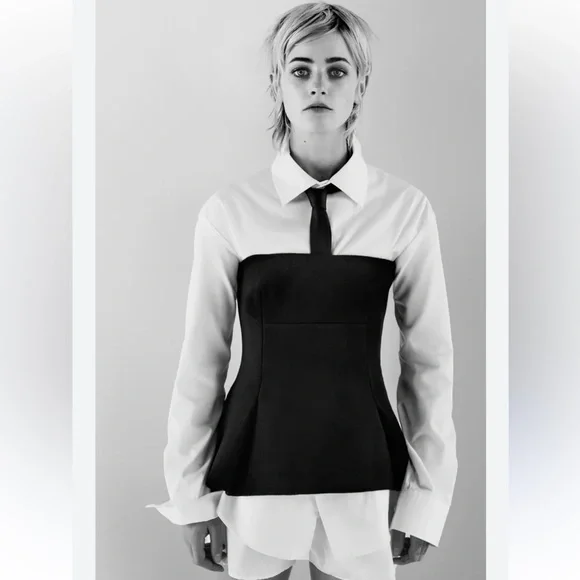 Zara Black Wool Blend Strapless Peplum Top straight neck Pleat detail size L NWT - Picture 7 of 16